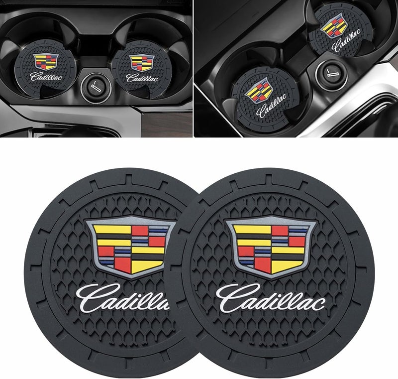 XIGRALUCK Car Cup Holder Coaster for Cadillac, Recessed Silicone Cup Holder Coaster Interior Accessories 2.75in 2Pieces Black - Image 1